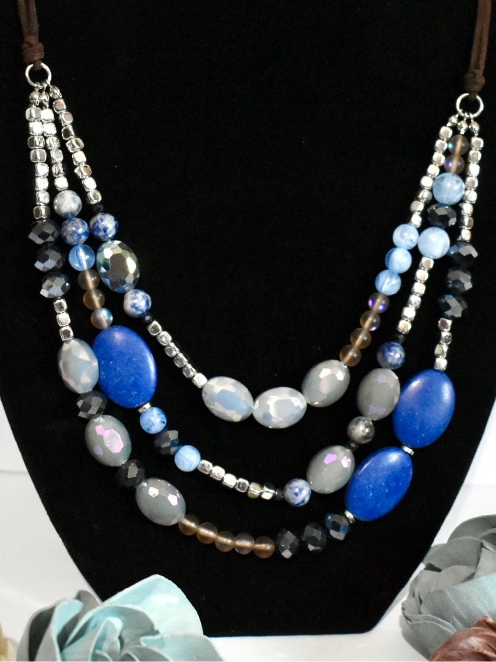 C Est. 1946 Blue Multi-Strand Beaded Layered Boho Statement Necklace